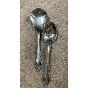 Vintage Oneida Community Stainless Rose design Brahms Set of 2 Serving Spoons‎